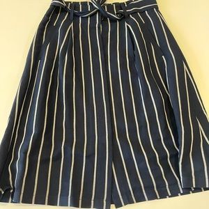 Ann Taylor, wool skirt, size 4, A-line, striped navy, hidden buttons, worn once